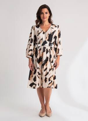 Robe mi-longue manches 3/4 manches 3/4 beige EMILIE.K femme