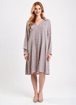 Robe mi-longue imprimé fantaisie manches longues rose EMILIE.K femme