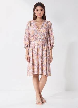 Robe mi-longue manches 3/4 manches 3/4 jaune LA PETITE ETOILE femme