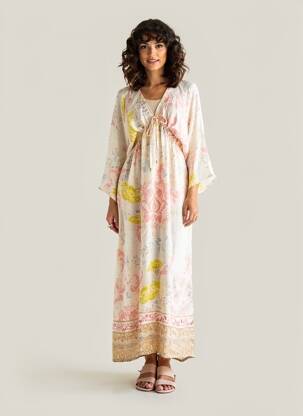 Robe longue imprimé fleurs manches 3/4 rose WU'SIDE femme