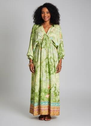 Robe longue imprimé fleurs manches 3/4 vert WU'SIDE femme