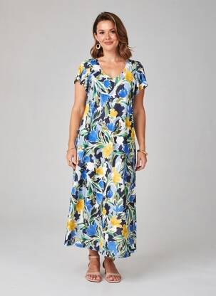 Robe longue manches courtes manches courtes bleu AN II VITO femme