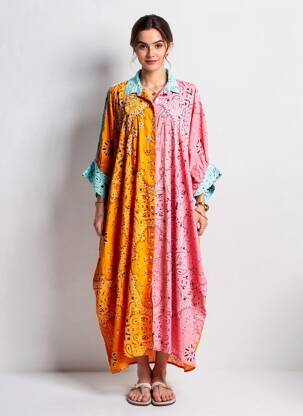 Robe longue manches courtes manches courtes orange ALEX.MAX femme