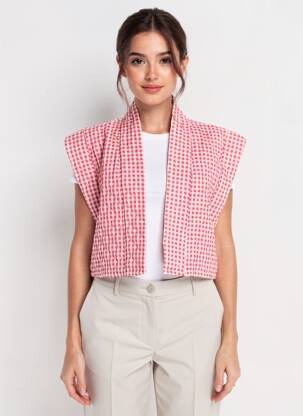 Gilet manches courtes coupe droite rouge FAN FAN femme