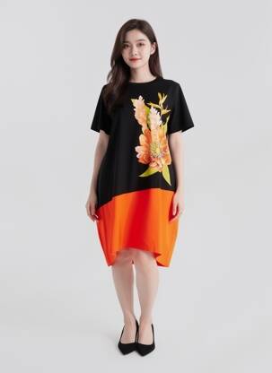 Robe mi-longue manches courtes manches courtes noir FLY OUT femme