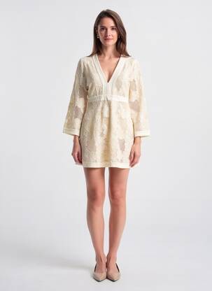 Robe courte fermeture zippée au dos manches longues beige LA PETITE ETOILE femme