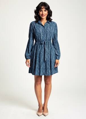 Robe courte manches longues manches longues bleu EMILIE.K femme