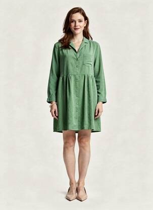 Robe courte coupe évasée manches longues vert ANDY & LUCY femme