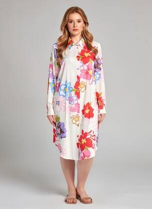 Robe mi-longue imprimé fleurs manches longues rouge NUMPH femme