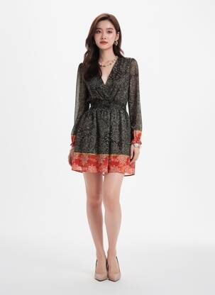 Robe courte manches longues manches longues noir LA PETITE FRANCAISE femme