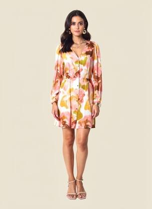 Robe mi-longue coupe fluide manches longues rose LA PETITE FRANCAISE femme