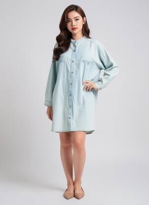 Robe courte manches longues manches longues bleu ARTLOVE femme