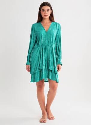 Robe courte manches longues manches longues vert ARTLOVE femme