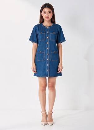Robe courte manches courtes manches courtes bleu LA PETITE ETOILE femme