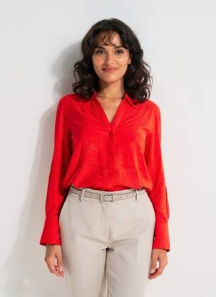Chemisier tissage crêpe manches longues rouge NUMPH femme