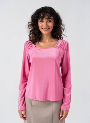 Top col carré manches longues rose NUMPH femme