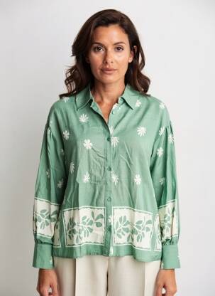 Chemisier imprimé fleurs manches longues vert EMILIE.K femme