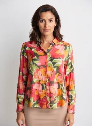 Chemisier imprimé fleurs manches longues orange KANOPE femme