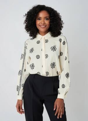 Chemisier tissage crêpe manches longues beige EMILIE.K femme