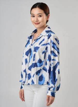 Chemisier tissage crêpe manches longues bleu EMILIE.K femme