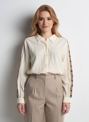 Chemisier tissage crêpe manches longues beige EMILIE.K femme