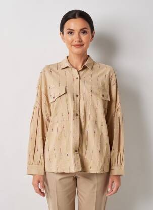Chemisier coupe cintrée manches longues beige EMILIE.K femme