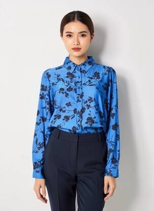 Chemisier imprimé fleurs manches longues bleu LA PETITE ETOILE femme