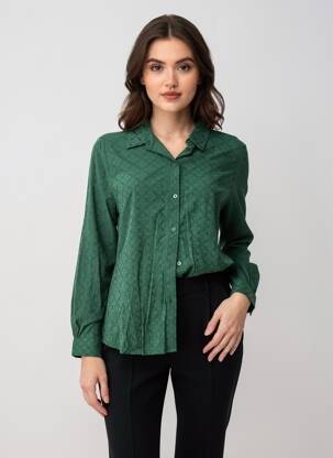 Chemisier imprimé fleurs manches longues vert ANDY & LUCY femme