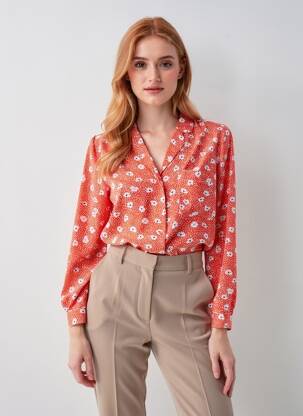 Chemisier imprimé fleurs manches longues rouge ANDY & LUCY femme
