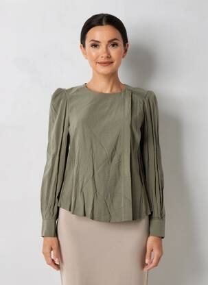 Blouse poignets boutonnés avec fente manches longues vert YUKA femme