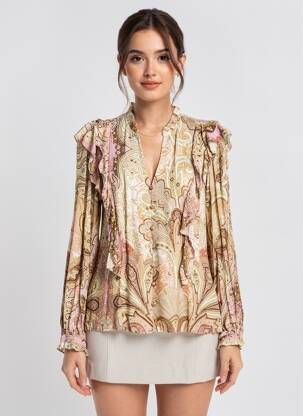 Chemisier imprimé fleurs manches longues beige LA PETITE ETOILE femme
