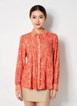 Chemisier imprimé fleurs manches longues orange LA PETITE ETOILE femme