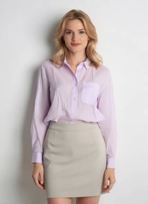 Chemisier tissage popeline manches longues violet LA PETITE ETOILE femme