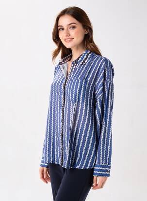 Chemisier coupe droite manches longues bleu LA PETITE ETOILE femme