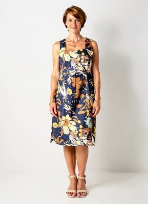 Robe mi-longue imprimé fleurs sans manche bleu GUY DUBOUIS femme