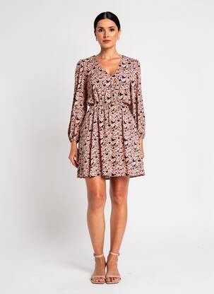 Robe courte manches longues manches longues rose C'EST BEAU LA VIE femme