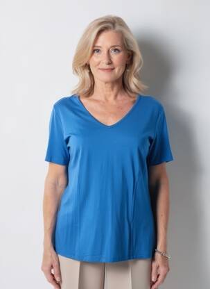 T-shirt col v manches courtes bleu GUY DUBOUIS femme