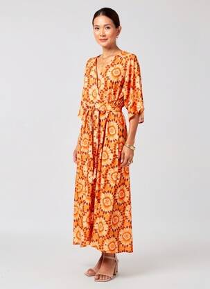 Robe longue manches courtes manches courtes orange C'EST BEAU LA VIE femme