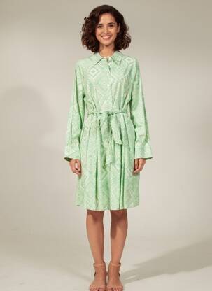 Robe mi-longue imprimé fantaisie manches longues vert TRAMONTANA femme