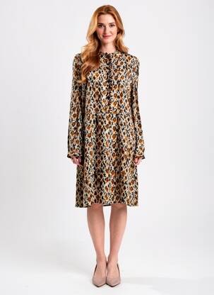 Robe mi-longue coupe fluide manches longues beige C'EST BEAU LA VIE femme