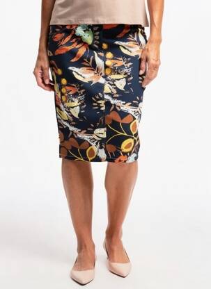 Jupe mi-longue stretch bleu GUY DUBOUIS femme