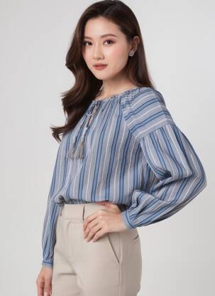 Blouse col rond manches longues bleu LA PETITE ETOILE femme