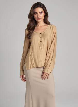 Blouse col rond manches longues beige LA PETITE ETOILE femme