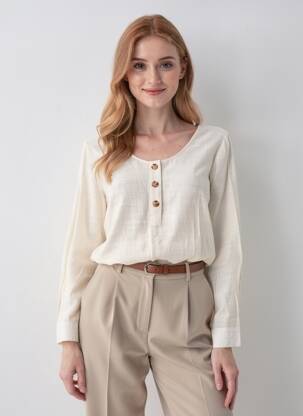 Blouse col rond manches longues beige clair LA PETITE ETOILE femme