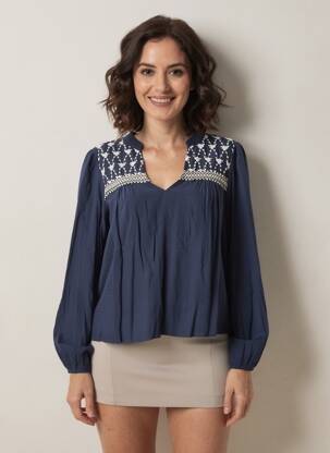Blouse manches longues manches longues bleu EMILIE.K femme