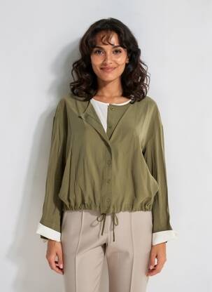 Chemisier tissage popeline manches longues vert EMILIE.K femme