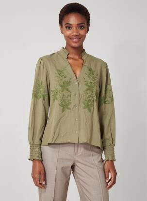 Chemisier tissage crêpe manches longues vert EMILIE.K femme