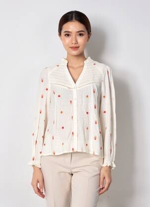 Chemisier tissage crêpe manches longues beige LA PETITE ETOILE femme