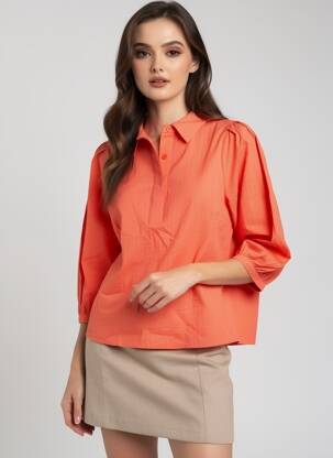 Blouse tissage popeline manches 3/4 orange ARTLOVE femme