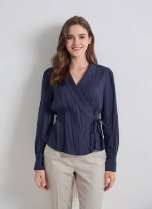 Blouse poignets boutonnés avec fente manches longues bleu LA PETITE ETOILE femme